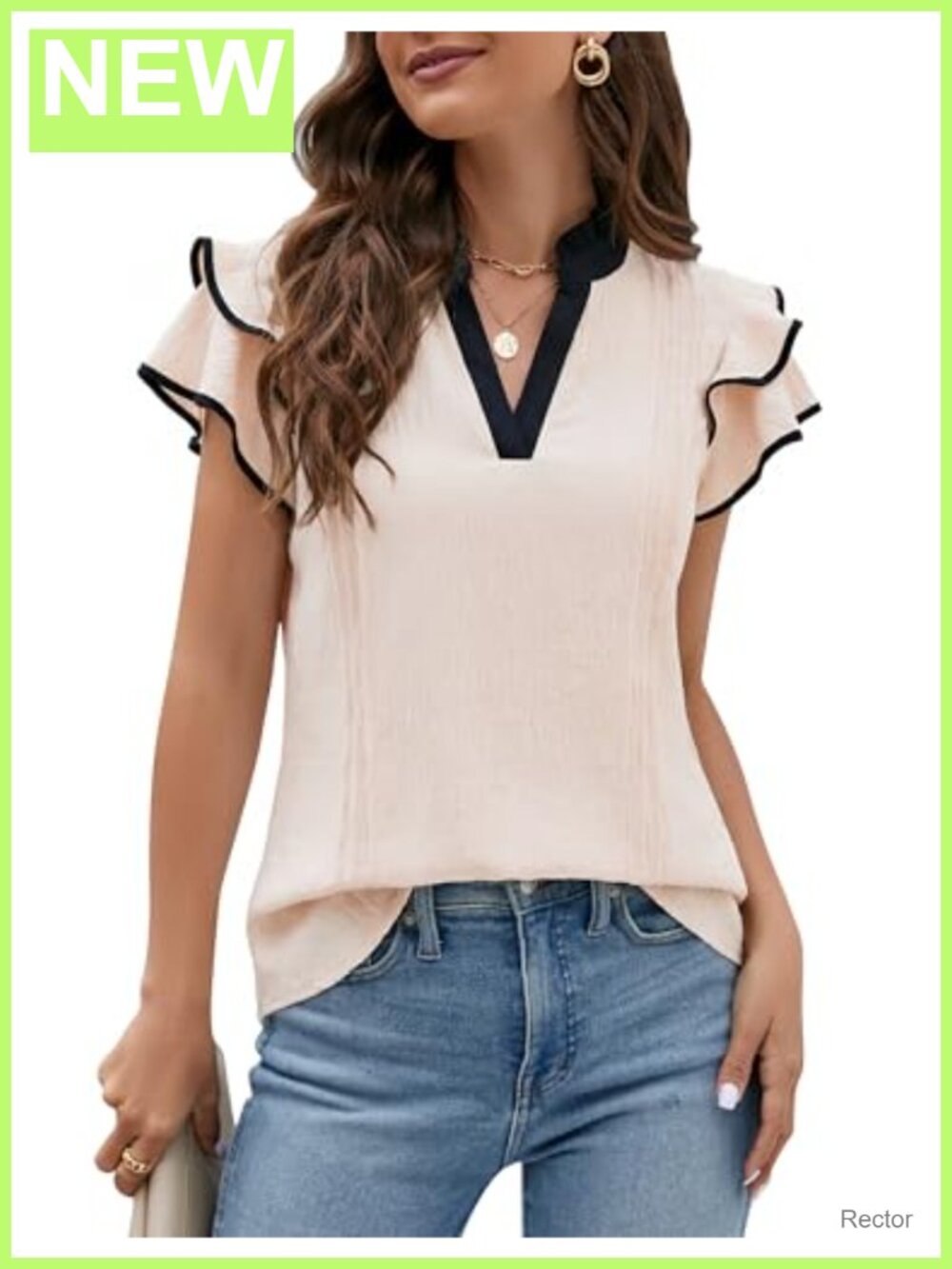 Womens Ruffle Short Sleeve V Neck Blouse Dressy Casual Top